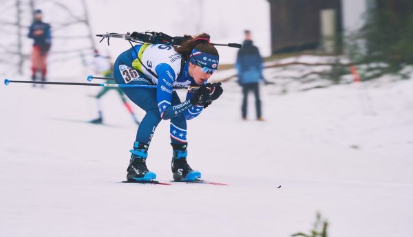 Lincoln-Sudbury sophomore Alex Taylor glides down a hill during a biathlon race in the Gangwon 2024 Winter Youth Olympics in South Korea. “The coaches were amazing and I learned so much while over there,” Taylor said. “Biathlon has such a large focus on the process of racing and the things that you can learn from each session, and I feel like I was able to grow as an athlete.