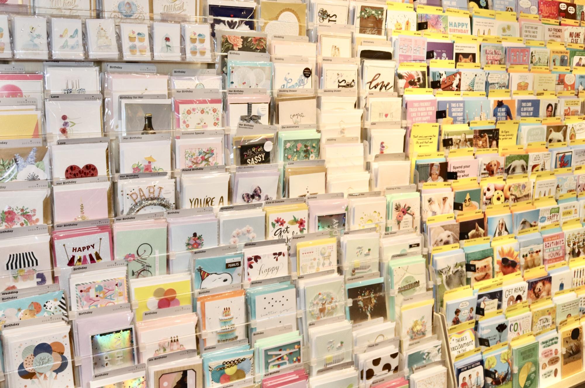 A wall of Hallmark cards lines the wall of the gift shop at the end of the visit. Hallmark sells approximately 6.5 billion greeting cards every year. 