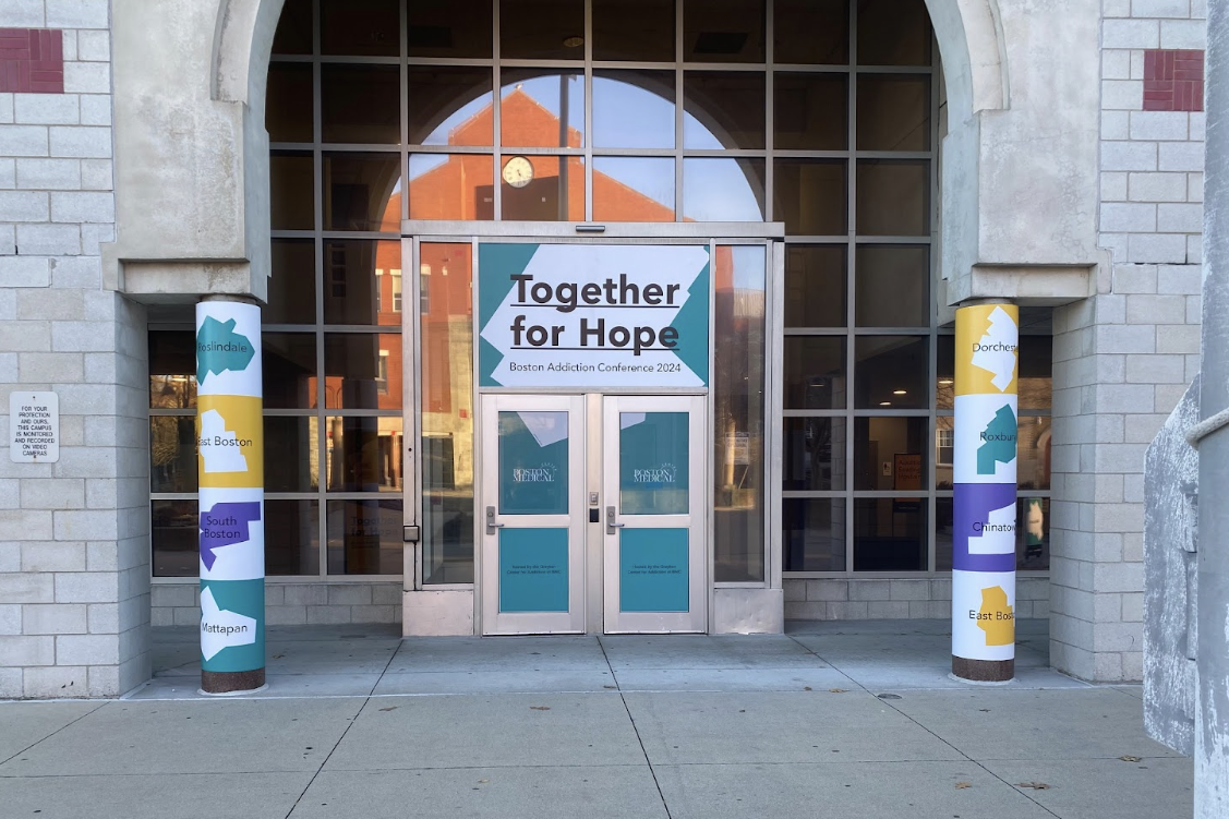 The entrance to the Together for Hope: Boston Addiction Conference at Roxbury community college on March 16. This conference was dedicated to increasing awareness and education about addiction, as well as calling out stigma surrounding addiction. 
