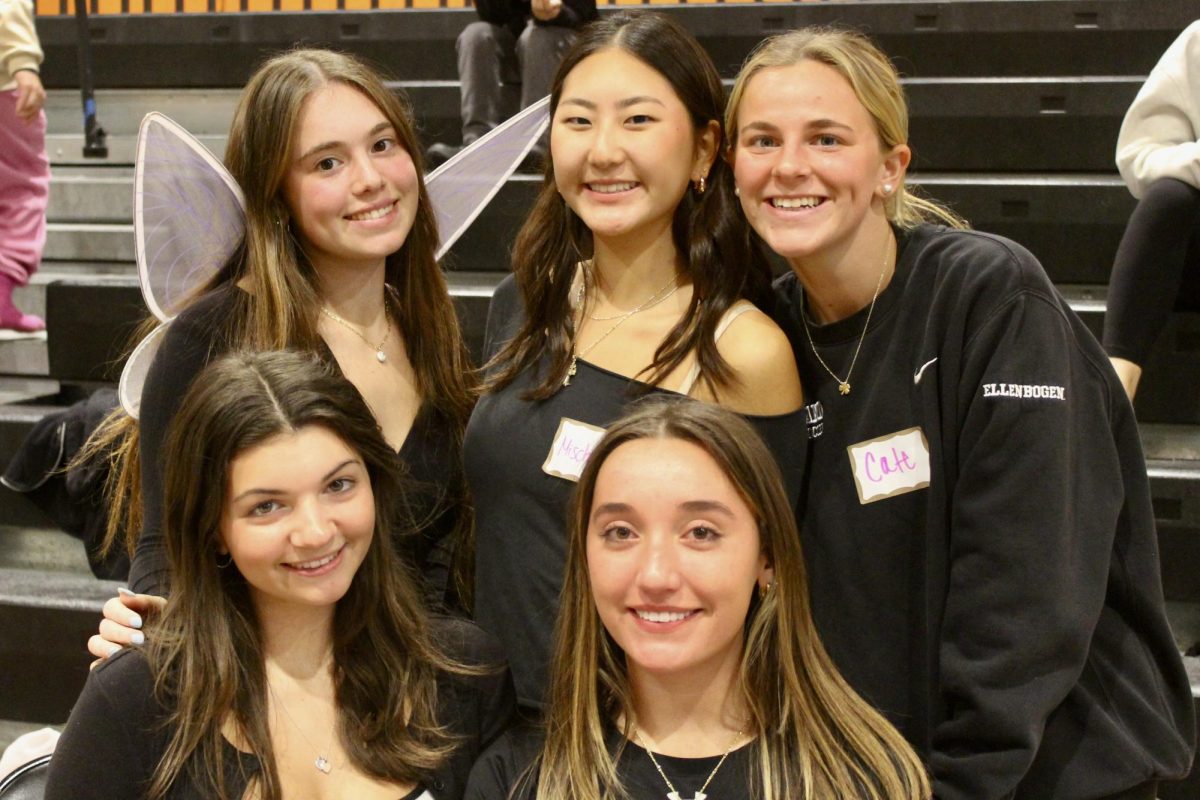 A group of volunteers gather come together on the bleachers. "This was a really big event," senior and SADD President Cate Ellenbogen said. "We wanted SADD to have a part of it in some way, which is why we donated the bouncy house to contribute to the event."