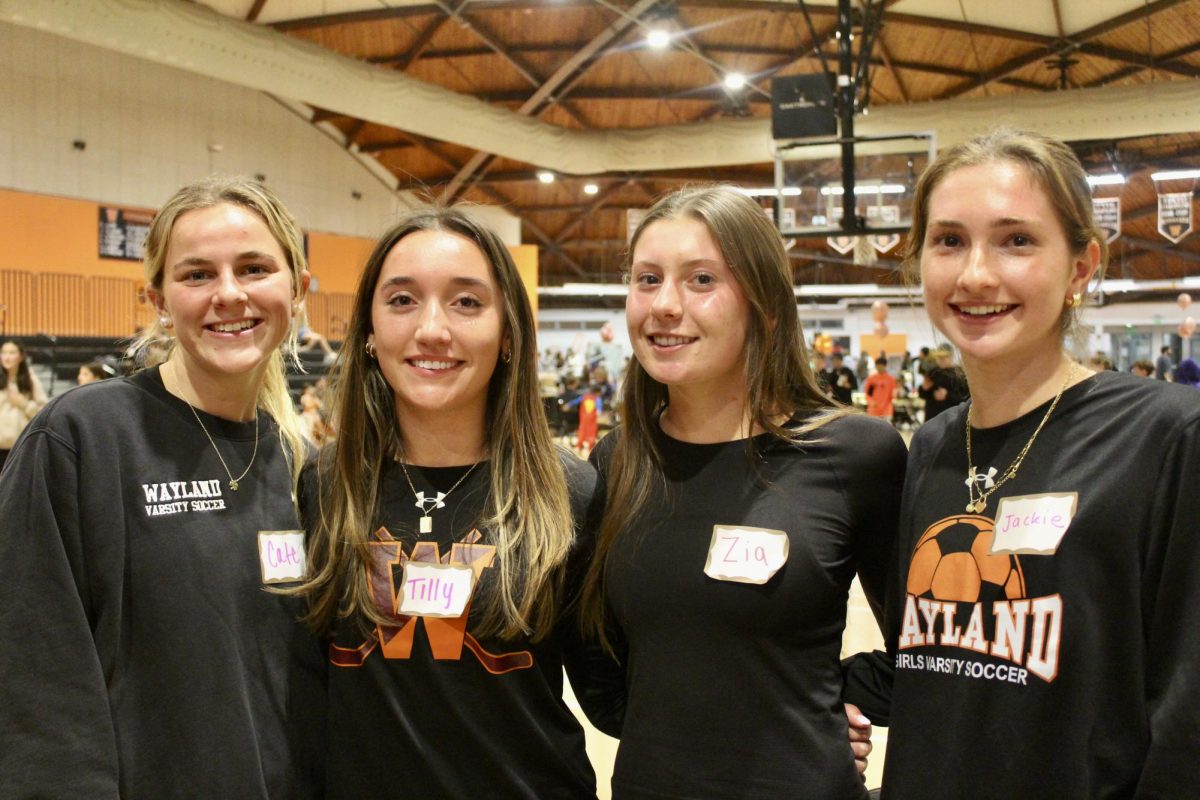 From left to right, senior SADD leader Cate Ellenbogen, senior National Honors Society (NHS) secretary Tilly Myles and senior SADD leaders Venezia Sebastainelli and Jackie Rainville help out with the Connect haunted house.