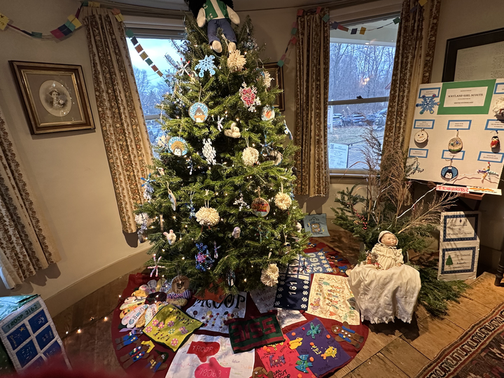 A christmas tree was displayed during the Holiday Open House. The tree was donated by Russell's Garden Center and decorated by the Wayland Girl Scouts.