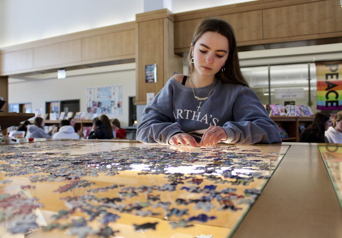 Freshman Edan Parker arranges a puzzle. "I just like how you can do whatever in [the library]," Parker said. "There's a lot of freedom."