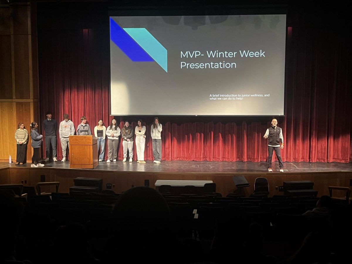 The Mentors in Violence Prevention program speak to the junior class at Wayland High School. Some juniors thought that the presentation was meaningful. “I thought that all of the information was super important to know,” junior Anish Vishwanathan said. “It’s definitely something all students should be sure to pay attention to.”