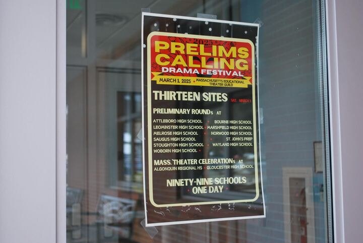 Taped on the door of the South Building, the "Prelims Calling Drama Festival" poster displays all the information about the event.