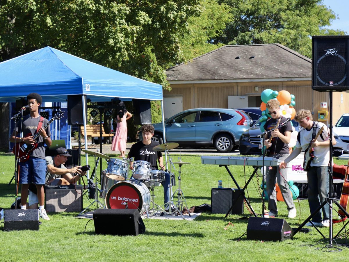 Playing music for the celebration, from left to right, Vagabond seniors Ben Hammond, Ori Kohl, junior Brennan Smith and senior Atticus DeGrenier play music ranging from 90's to today's hits. 