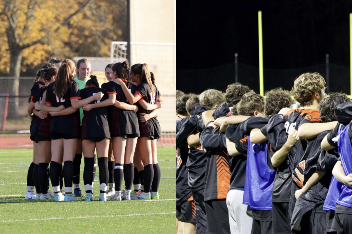 Both the boys and girls soccer teams huddle up during their games from the 2024 season.