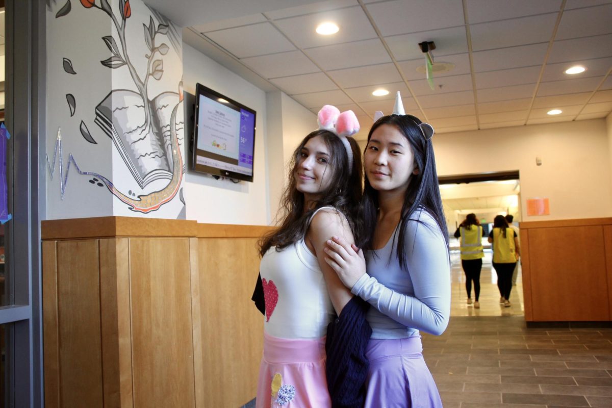 From left to right, seniors Vanessa Ponce and Jubin Kim dress as Pinky Pie and Rarity from "My Little Pony."