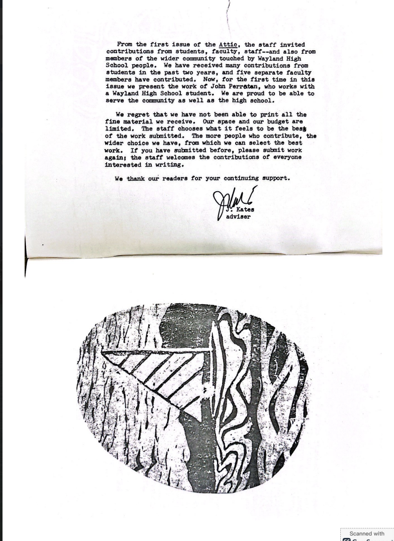This is an editors note accompanied by a piece of artwork in "The Attic."
