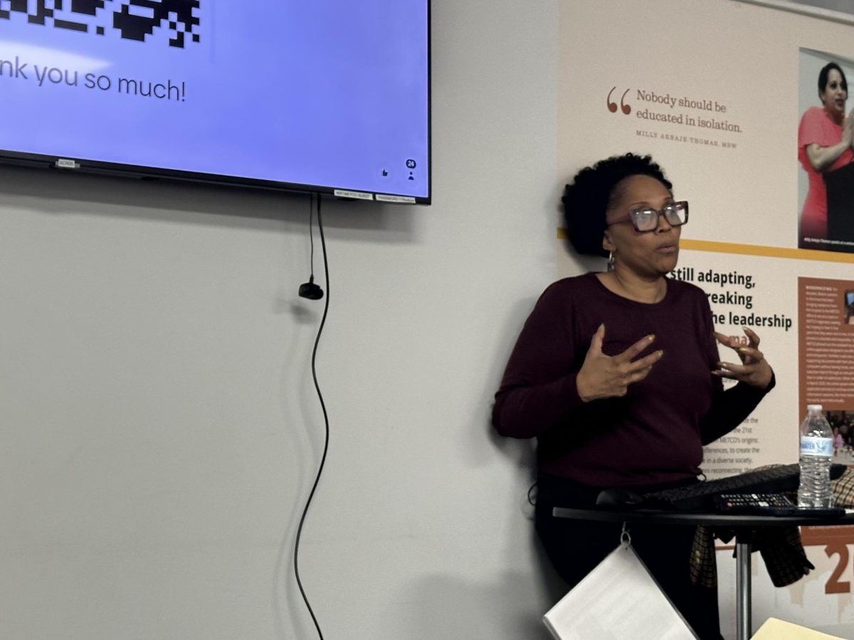 METCO director La Toya Rivers speaks at a Wayland school committee meeting in Boston on Nov. 18.