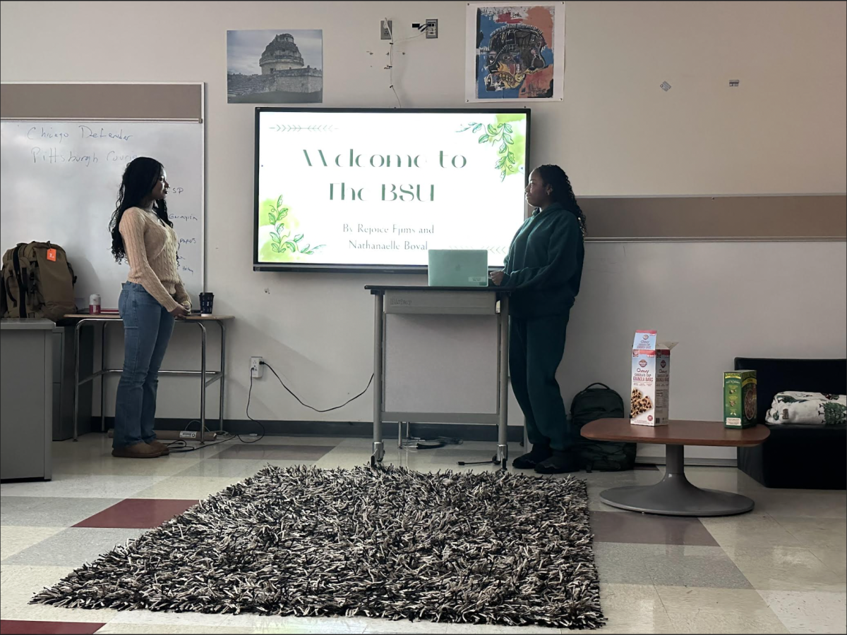 At the first Black Student Union (BSU) meeting, Ejims and Boval presented the mission of the club and board position options. 